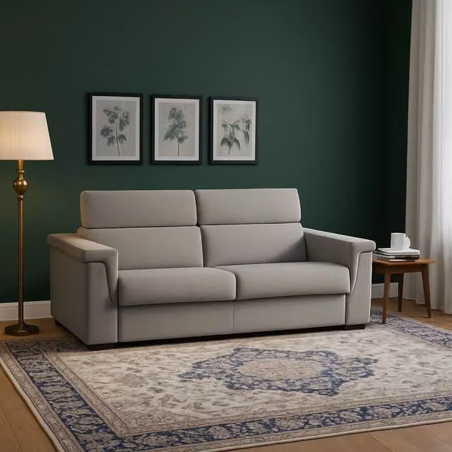 Divano Letto Rigolato DMORA a 2 Posti Sfoderabile in Tessuto Grigio Made in Italy L: 185 cm, P: 95 cm
