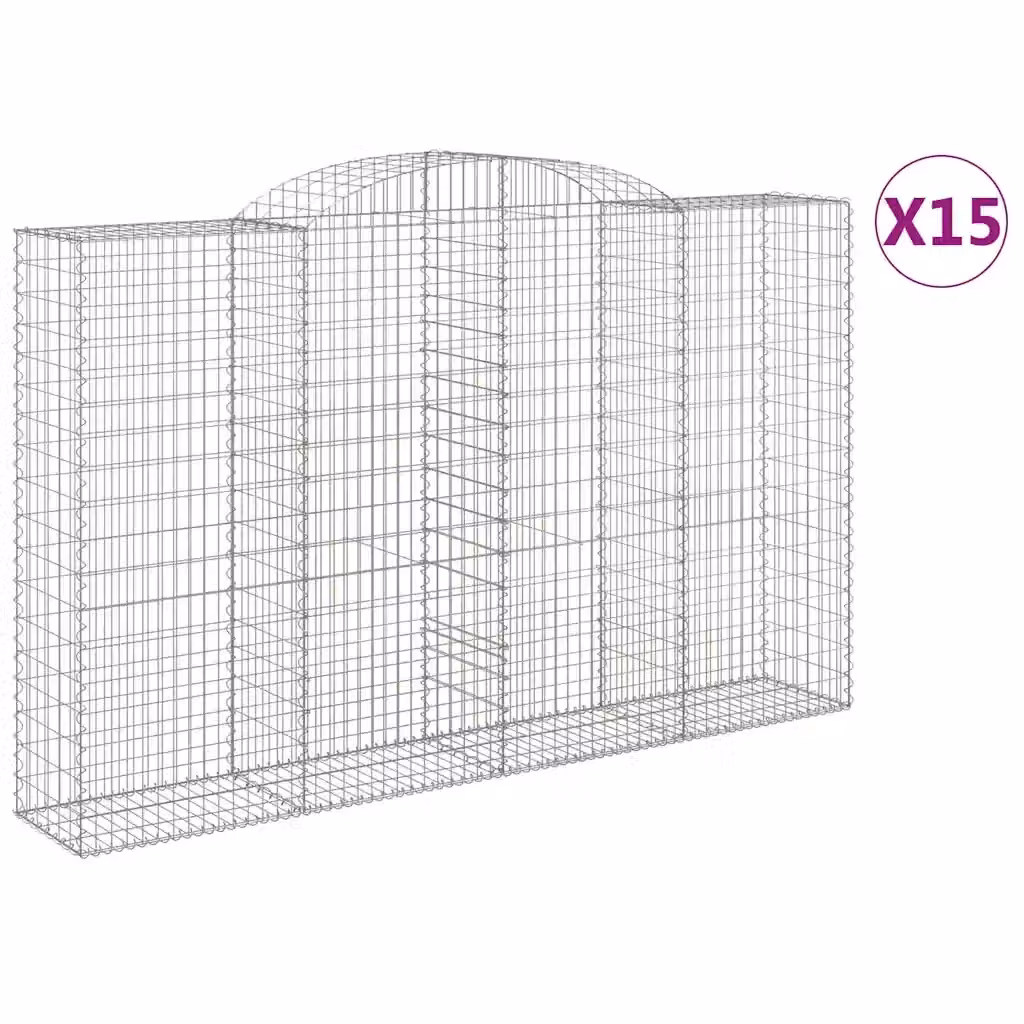 Set di 15 Cesti Gabbioni ad Arco vidaXL in Acciaio Zincato Argento L: 300 cm, P: 50 cm, H: 180/200 cm – 2
