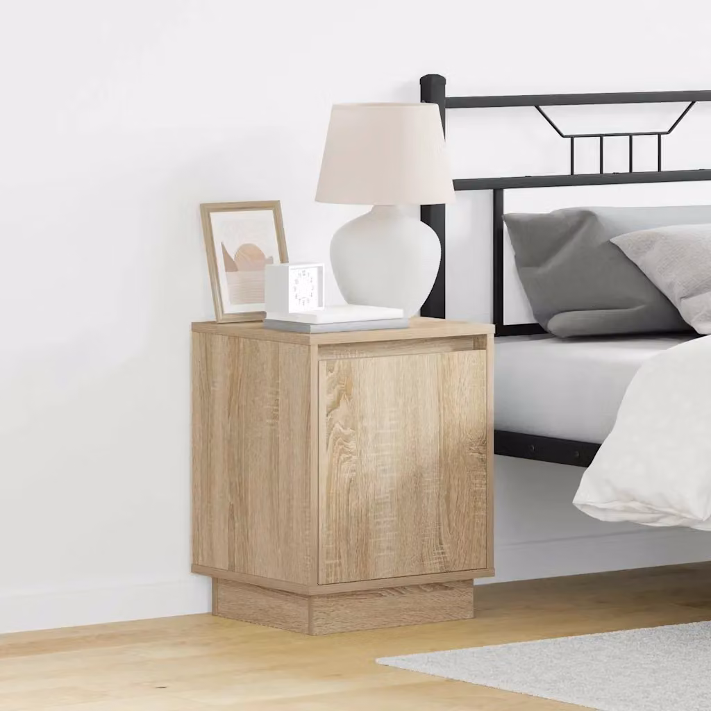 Armadio da notte vidaXL in legno Rovere Sonoma con illuminazione integrata, L 39 cm x P 34,5 cm x H 50 cm