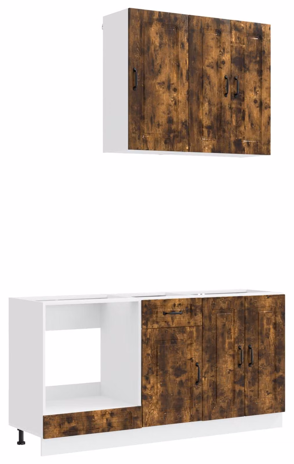 Set da cucina KALMAR, composto da 5 elementi, realizzato in legno impiallacciato di quercia affumicata