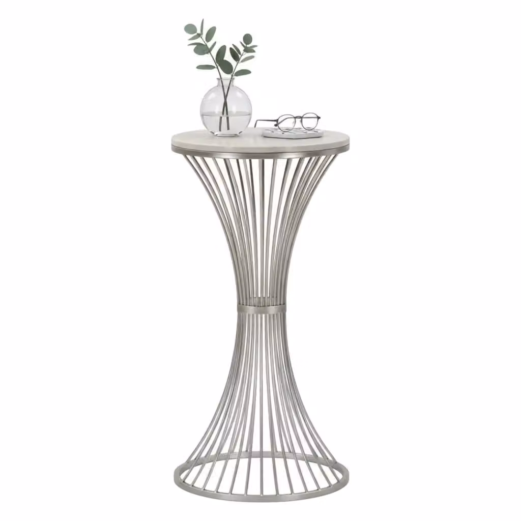 Tavolino da salotto moderno DMORA in argento con piano effetto marmo, L 40 x P 40 x H 79 cm – 2