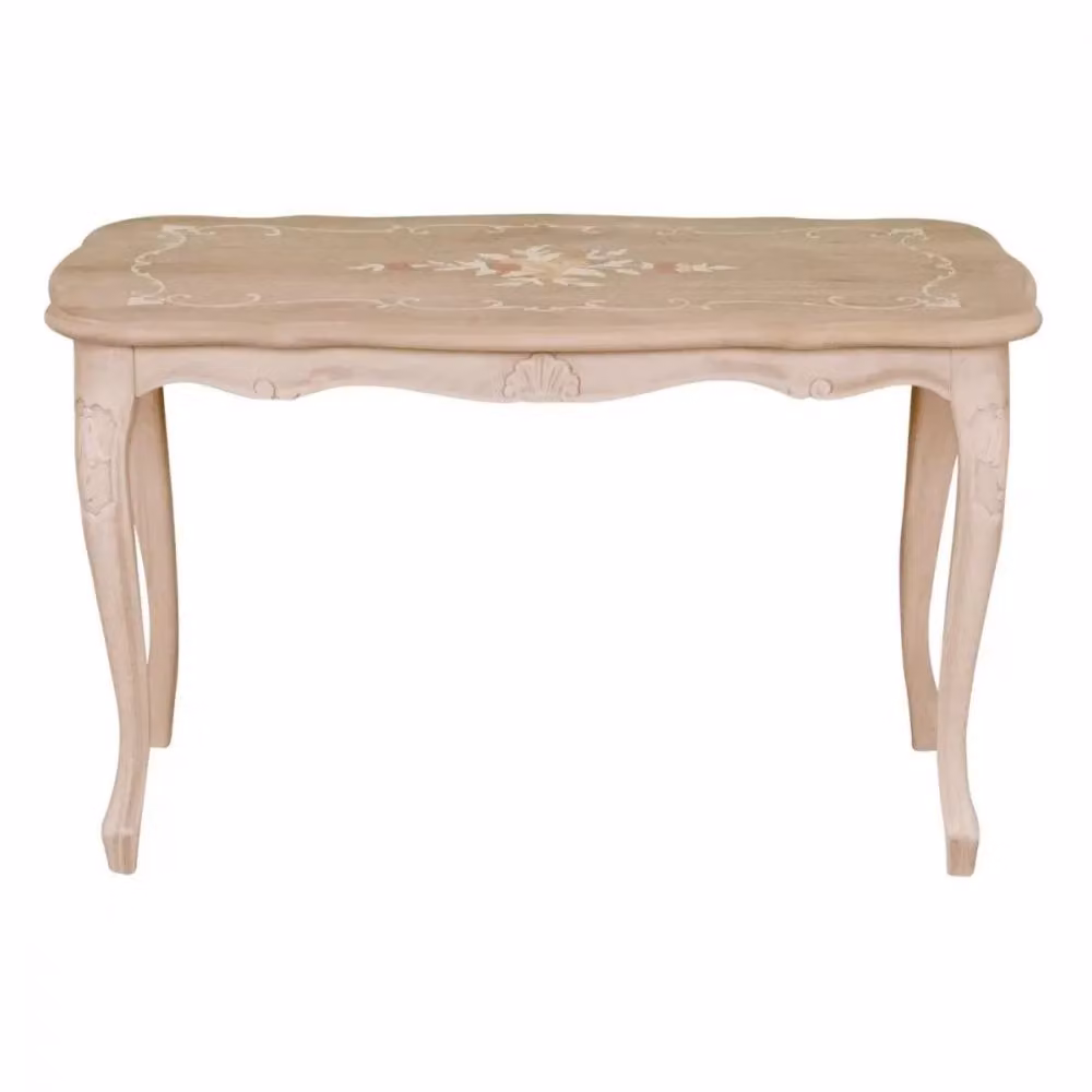 Tavolino rettangolare in legno di faggio intagliato con decoro floreale Mobili 2G L: 77 cm, P: 43 cm, H: 46 cm