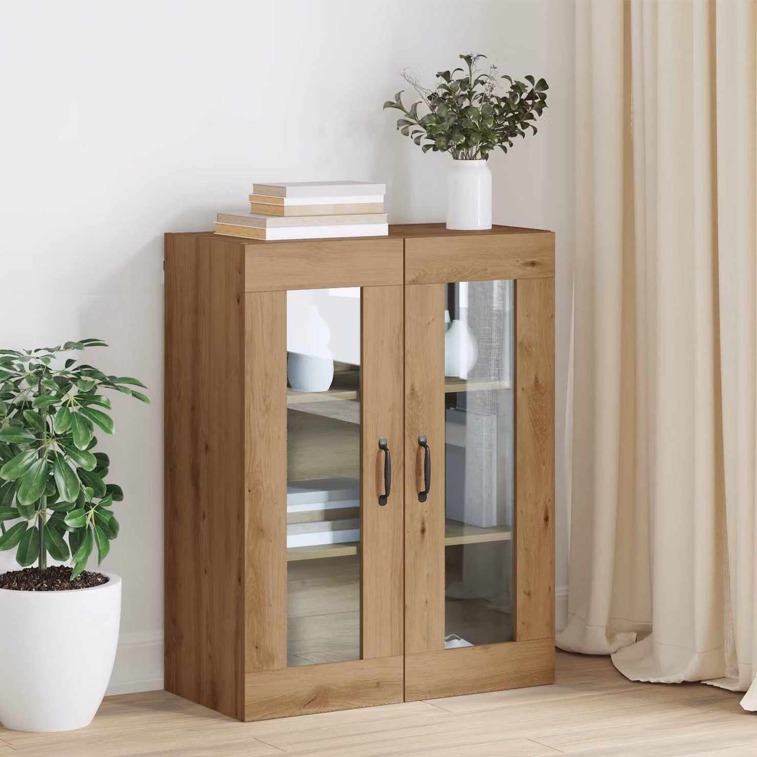 Armadio a parete vidaXL in legno rovere marrone con ante a battente e ripiani interni L: 69,5 cm, P: 34 cm, H: 90 cm