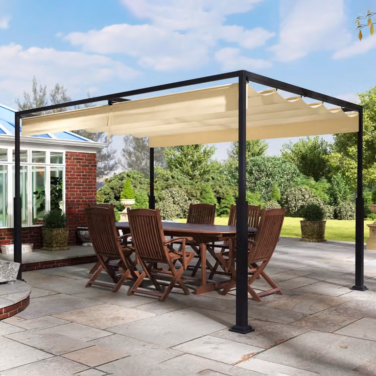 Pergola con tetto scorrevole - 3 x 4 metri - Tessuto poliestere impermeabile - Struttura in metallo