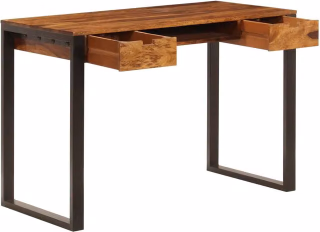 Scrivania | Tavolo da Ufficio 110x55x78 cm Massello di Acacia e Acciaio