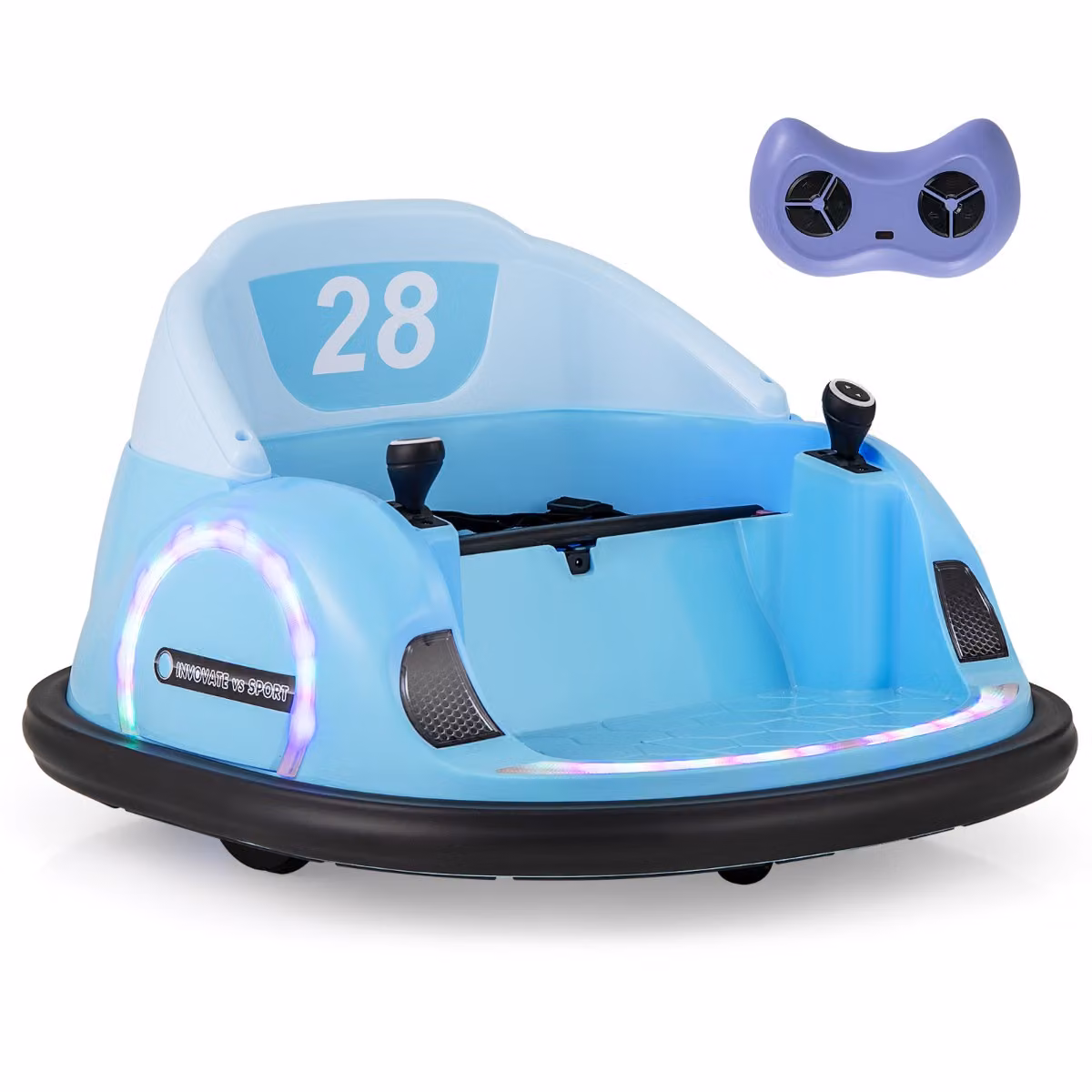 Auto a paraurti elettrica Costway per bambini con luci LED, musica e connessione wireless, macchina cavalcabile blu – 3