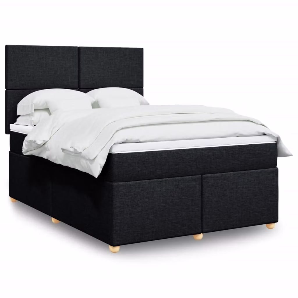 vidaXL Giroletto a Molle Ibrido con Materasso in Tessuto Nero L/P/H: 190 x 140 x 150,5 cm – 1