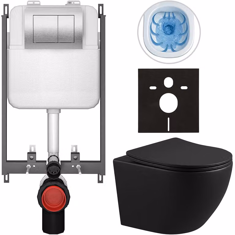 CERANO - Set completo per WC a pavimento, verde scuro opaco - pulsante Prime/Maxio, argento - da incasso - 49x36 cm