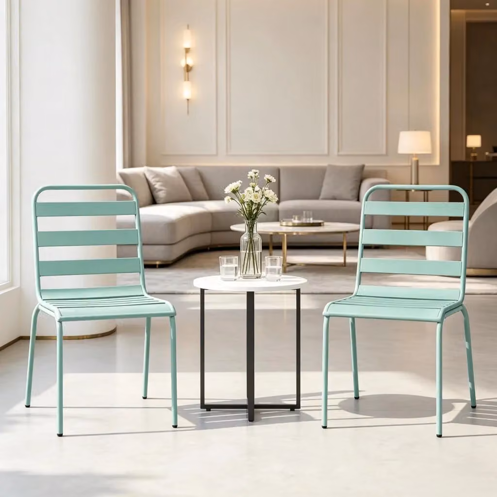 Set da 2 pezzi di sedie da esterno impilabili REDOM in acciaio verniciato a polvere verde opaco L: 46 cm, P: 58 cm, H: 78 cm – 2
