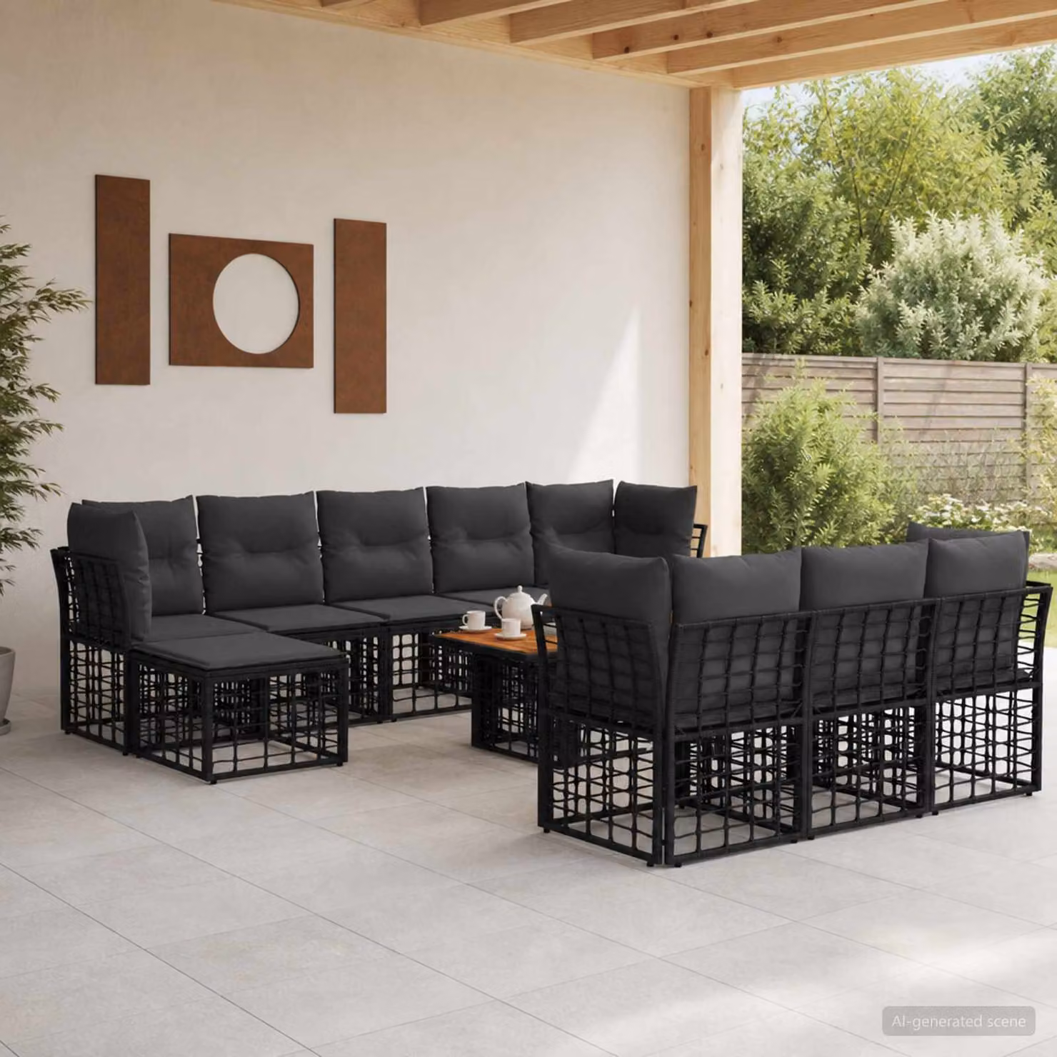 Set Divano da Giardino vidaXL 11 pz in Polyrattan con Cuscini, Colore Nero e Grigio