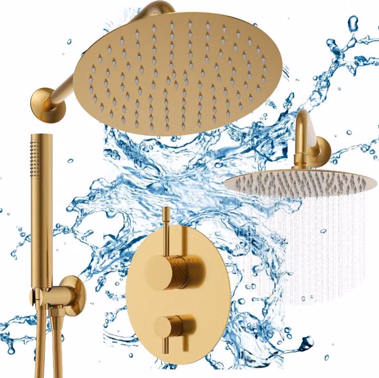 Granitan - Soffione doccia - Doccia a pioggia Ø 250 mm - Doccia oro spazzolato - GLAMI