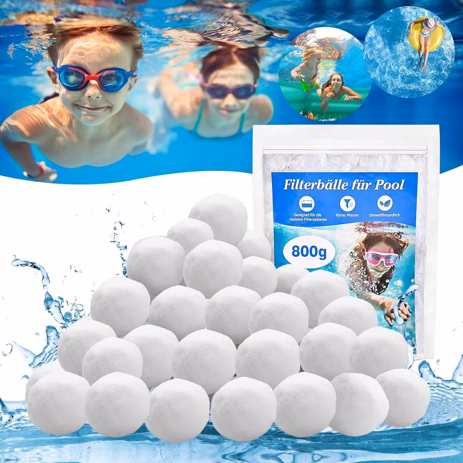 Filtro a sfera per piscina, 800 g, riutilizzabile, alternativa alla sabbia filtrante, compatibile con diversi sistemi di filtrazione