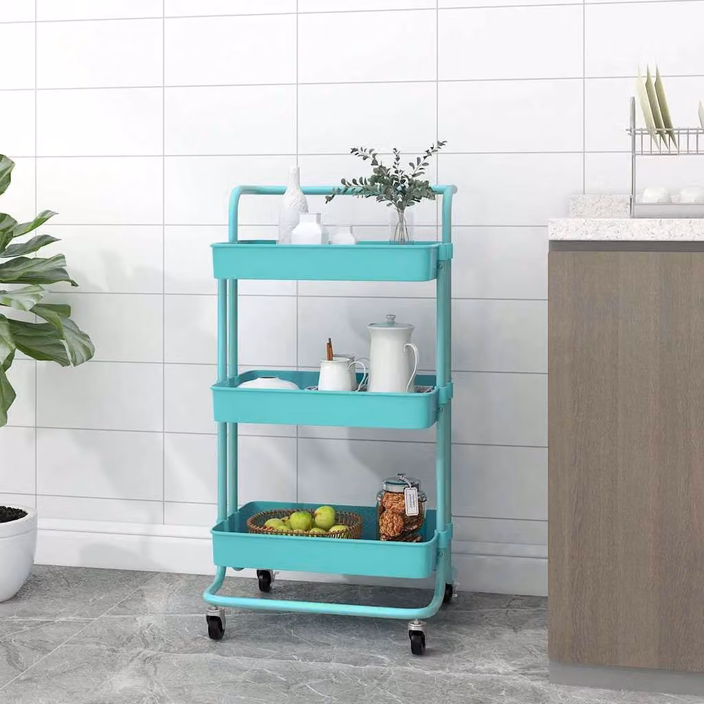 vidaXL Carrello da Cucina Moderno con 3 Ripiani in Turchese, L/P/H: 42 x 35 x 85 cm, in Metallo e ABS