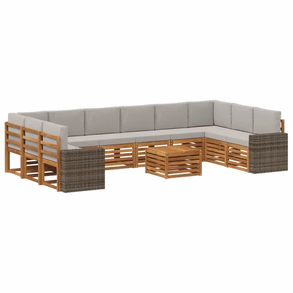 Set di divani da esterno moderno vidaXL in legno di acacia e plastica, colore marrone e grigio – 2