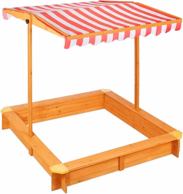 Sabbiera quadrata da esterno per giardino con tetto regolabile e tessuto protettivo 120 x 120 x 150 cm in legno naturale 13_0011687
