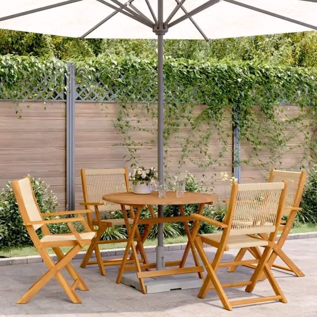 Set Pranzo da Giardino 5 pz Beige Polipropilene/ Legno Massello 3281819