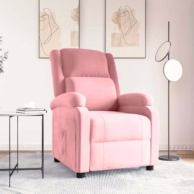 vidaXL Poltrona Reclinabile Relax in Velluto Rosa con Braccioli