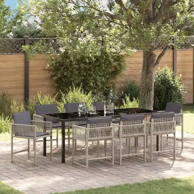 Set da Pranzo per Giardino 9 pz Grigio chiaro polyrattan 3380764