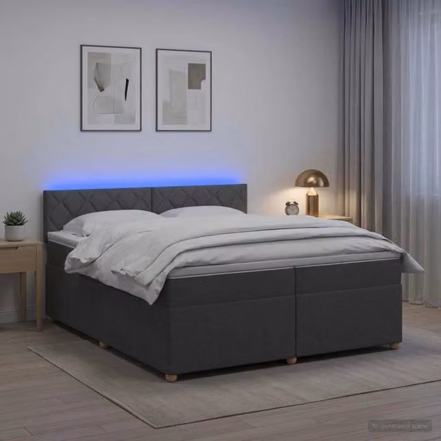 Letto box spring con materasso vidaXL in tessuto grigio e bianco con illuminazione sottostante e porta USB L/P/H: 200 x 200 x 140 cm – 1