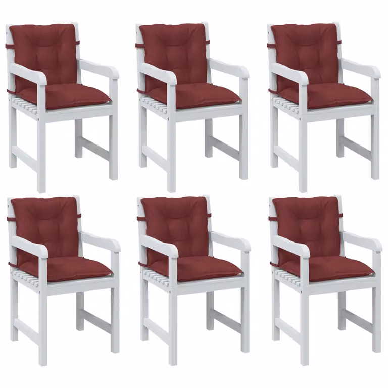 Set di 6 cuscini per sedia vidaXL in tessuto rosso, modello schiena bassa con lacci di fissaggio e base antiscivolo