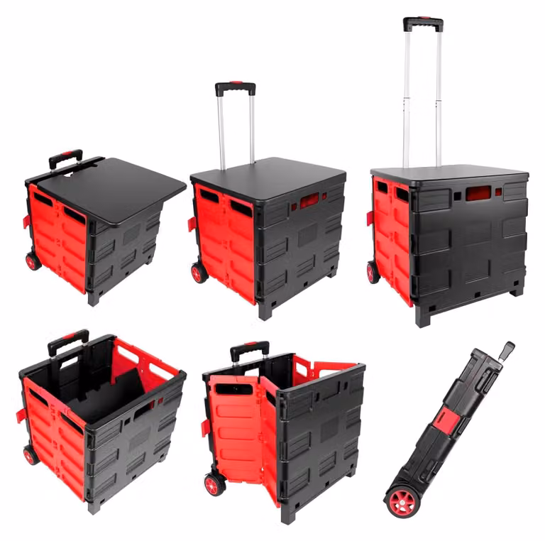 Carrello pieghevole per il trasporto - Carrello portaoggetti - Capacità: 35 litri - Coperchio sicuro - Ruote - Materiale: plastica - Ideale per camper