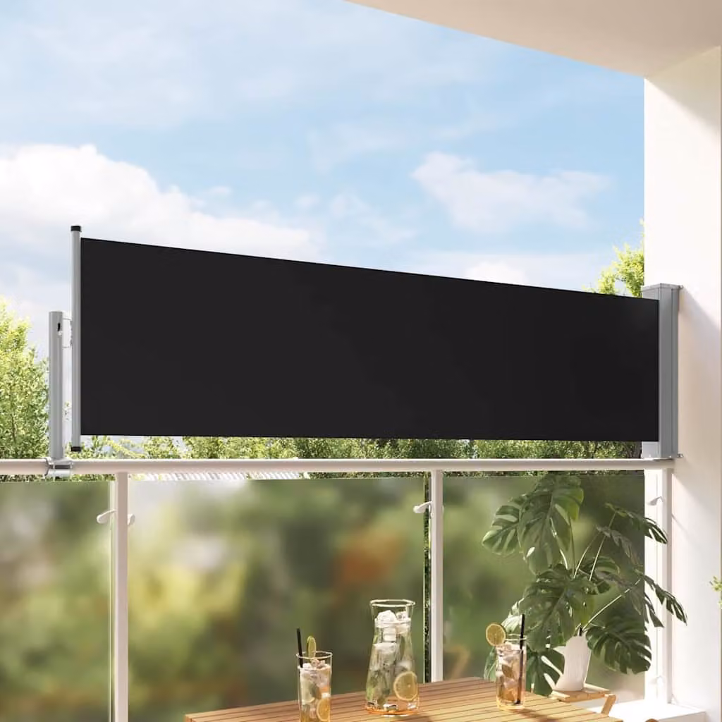Tenda Laterale Retrattile vidaXL per Patio in Poliestere e Acciaio, Colore Nero, L: 300 cm, H: 80 cm