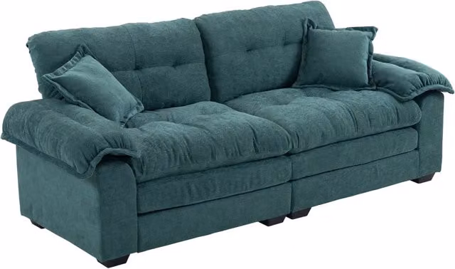 Divano due posti in Chenille 214x89x93 cm con cuscini doppi in memory foam e molle insacchettate