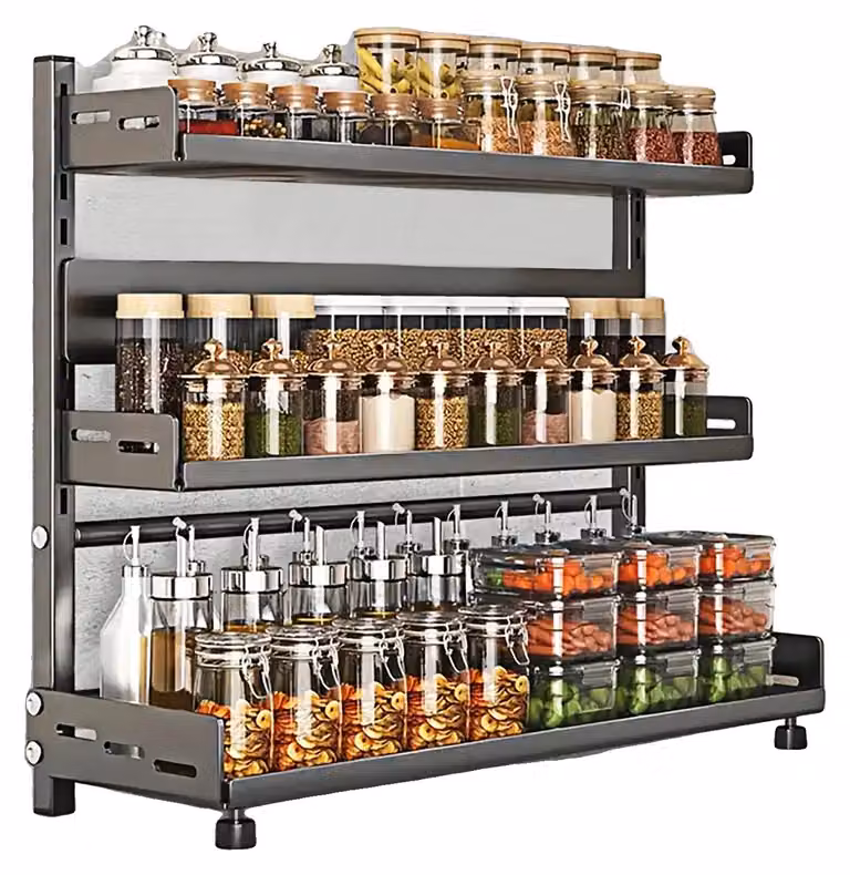 Organizzatore per spezie, design a 3 livelli, struttura in acciaio inossidabile, colore grigio, 3 livelli