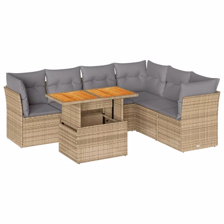 Set Divani da Giardino 7 pz con Cuscini Beige in Polyrattan