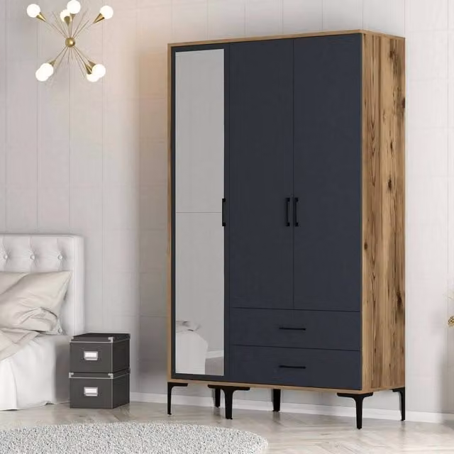 Guardaroba 3 ante Petroleuse DMORA, Armadio moderno per camera da letto in Noce e Antracite, L: 120 cm, H: 201 cm, P: 48 cm – 1