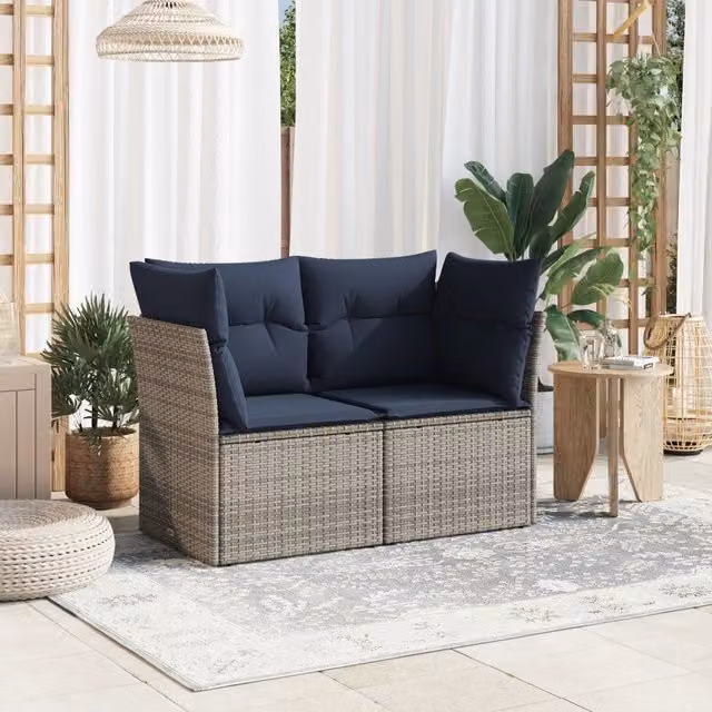 Divano da Giardino con Cuscini 2 Posti Grigio in Polyrattan 366149