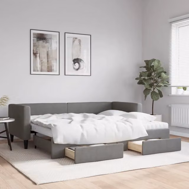 Divano Letto Estraibile con Cassetti vidaXL Grigio Moderno in Tessuto con Funzione Letto L/P/H: 223 x 80 x 68 cm – 1