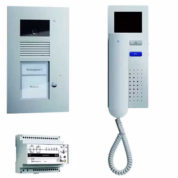 Kit video da incasso per 1 unità abitativa, composto da postazione esterna AVU con 1 pulsante di campanello + 1 videocitofono IVH3222 + centralina VBVS05 TCS PVU1610-0010