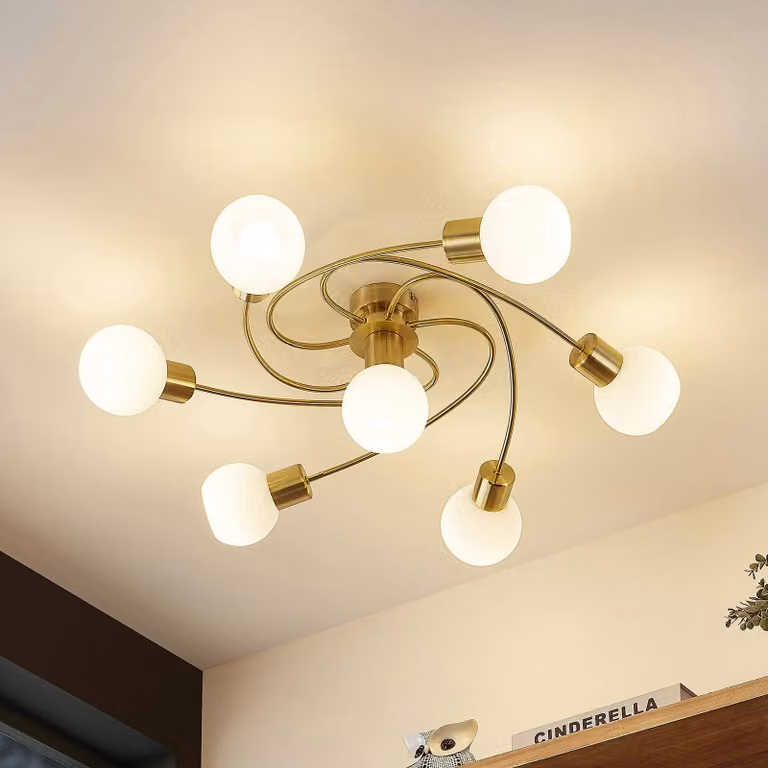 Plafoniera soffitto Ciala Lindby, dimmerabile, Ottone / Oro, Soggiorno / Sala da pranzo, Vetro, Moderno, Plafoniera