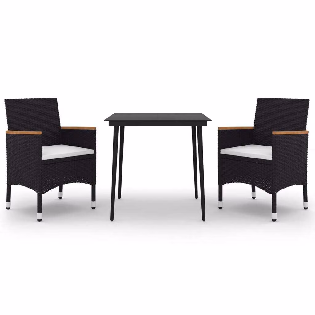 Set da Pranzo per Giardino 3 pz con Cuscini Polyrattan e Vetro