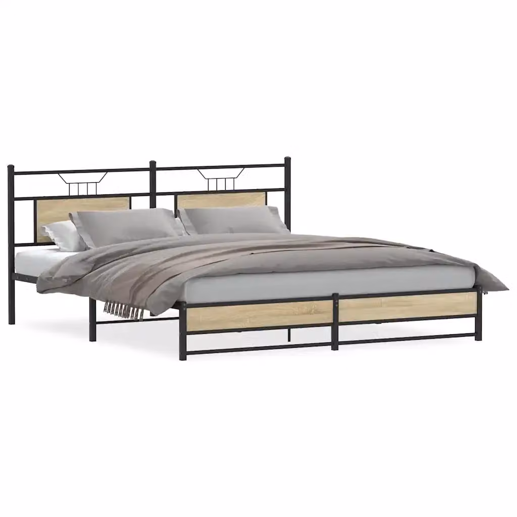 Letto senza materasso vidaXL in metallo e MDF color rovere sonoma L: 180 cm, P: 200 cm, H: 91.5 cm, H: 188 cm, H: 207 cm – 2