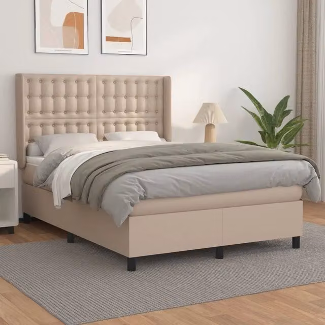 Letto con Giroletto a Molle e Materasso vidaXL in Similpelle Beige e Bianco L/P/H: 140 x 200 x 76 cm – 1