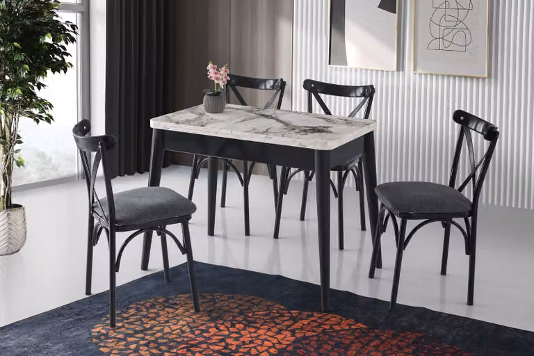 Skye Decor, Dolunay - 1281, marmo bianco, tavolo da pranzo allungabile, 100 x 75 x 60 cm, 100% pannelli truciolari rivestiti in melamina