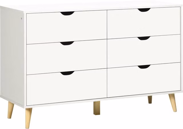 Cassettiera 6 Cassetti Legno Pino ¨C Minimal ¨C 120x40x76 Bianco e Legno