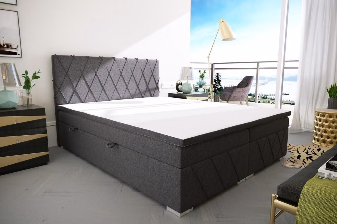 Doppel Luxus Grau Boxspringbett Design Bett Polsterbett Schlafzimmer Textil