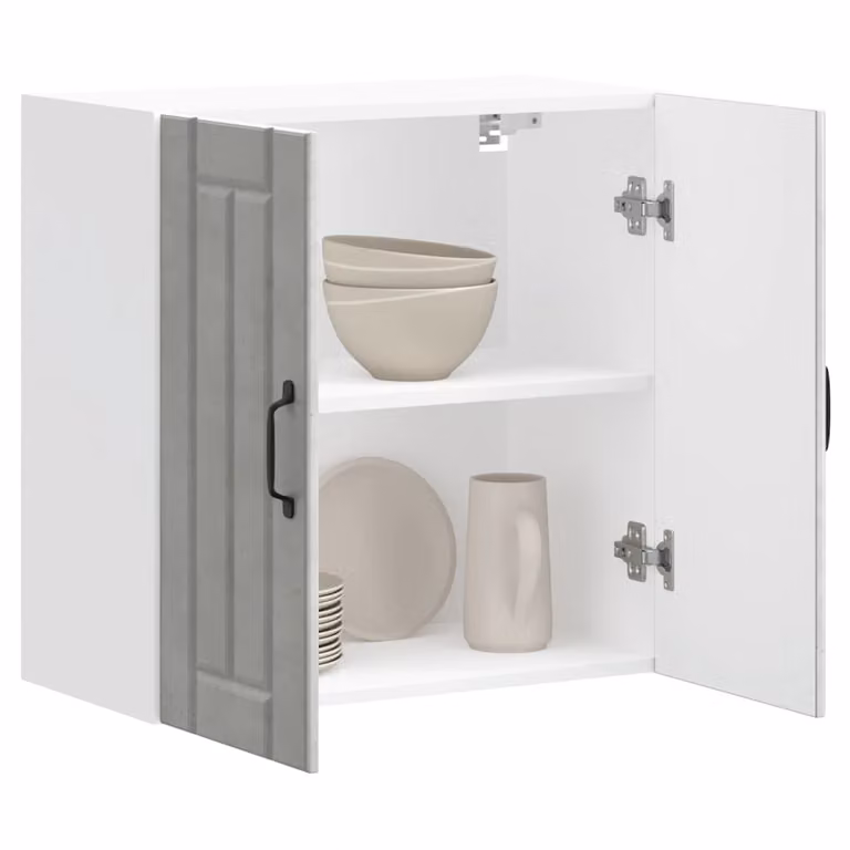 Pensile da cucina moderno vidaXL Lucca in legno e vetro con ante in vetro, Grigio, L: 60 cm, H: 31 cm, P: 25 cm