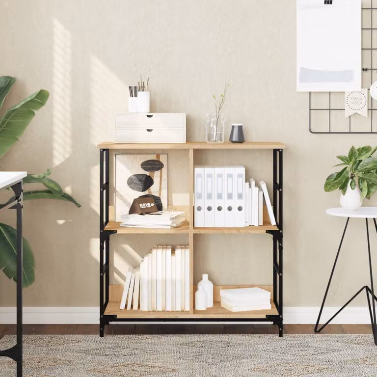 Libreria in stile industriale vidaXL in legno e metallo color rovere, L: 78,5 cm, P: 33 cm, H: 82 cm