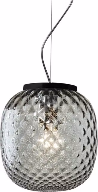 Lampada a Sospensione Oban Nera con Diffusore in Vetro Soffiato a Mano Effetto Balloton Petrolio - E27 75W 230V - Rossini Group