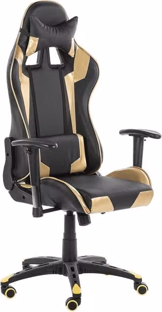 Sedia da gaming BELIANI girevole in pelle sintetica nera e oro con braccioli e poggiatesta, regolabile in altezza, L/P/H: 71 x 71 x 120 cm – 1