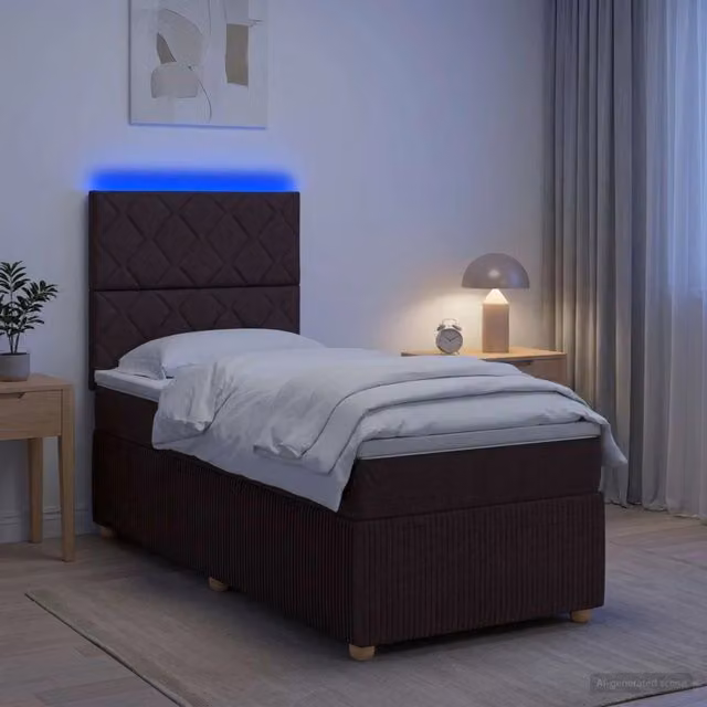 Letto Box Spring vidaXL con Materasso Ibrido e Illuminazione LED, Colore Marrone e Bianco, L/P: 90 x 200 cm – 1