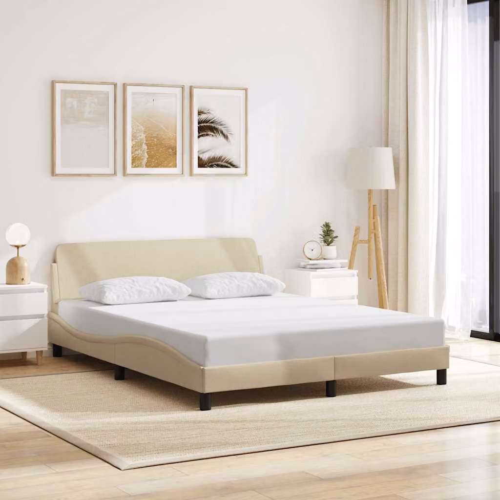 vidaXL Giroletto Dover Beige in Tessuto con Struttura in Legno e Metallo L/P: 160 x 200 cm