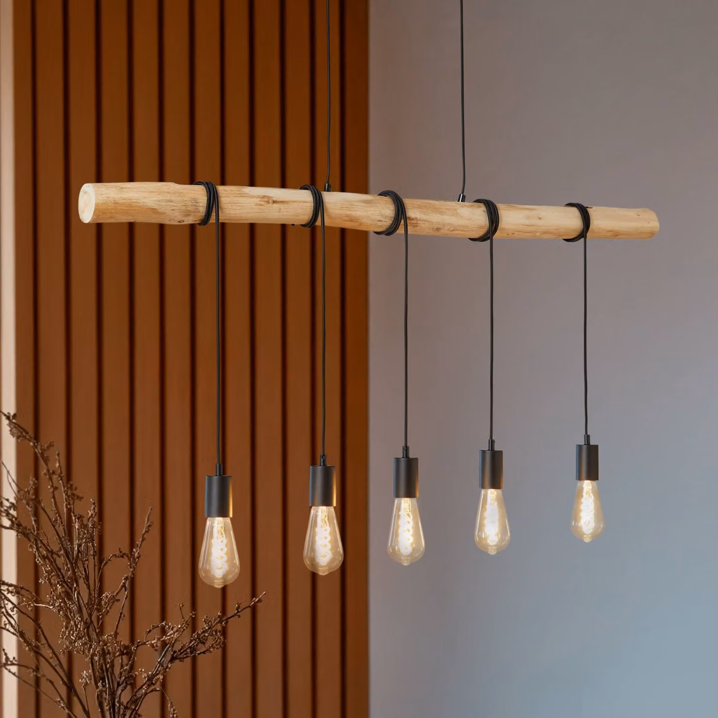 Lampada a sospensione Rom Lindby, dimmerabile, Legno chiaro, Soggiorno / Sala da pranzo, Legno, Moderno, Lampada a sospensione