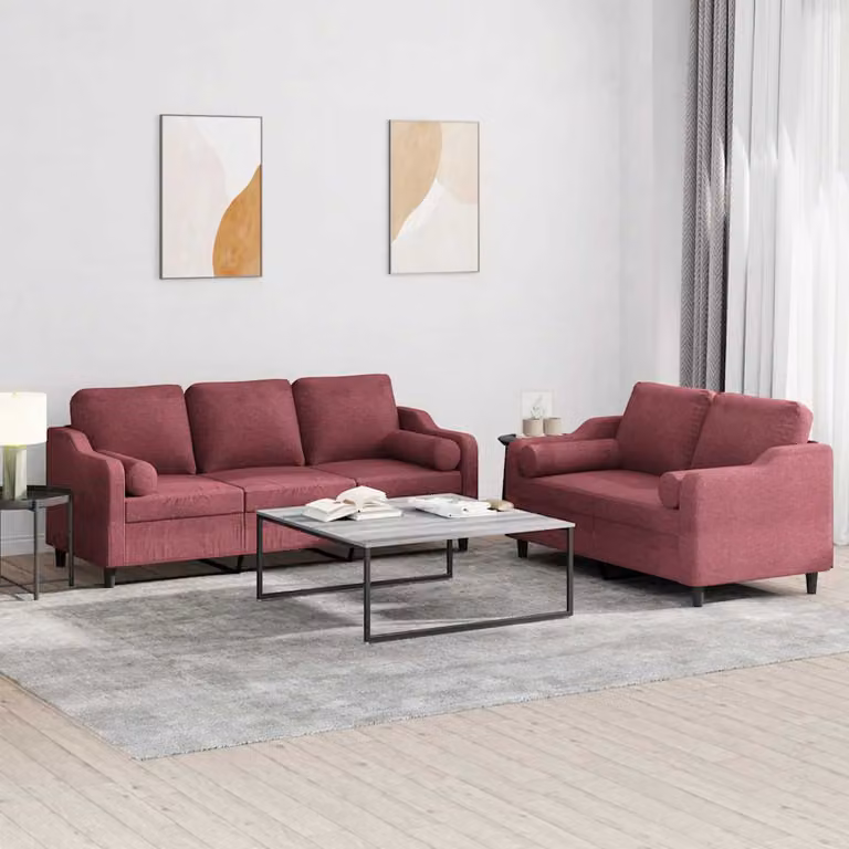Set di divani vidaXL composto da un divano a 2 posti e uno a 3 posti in tessuto rosso con cuscini inclusi per il tuo soggiorno