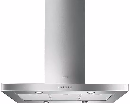 Cappa da parete Smeg KI90XE in acciaio inox color argento con filtro a carboni attivi e timer