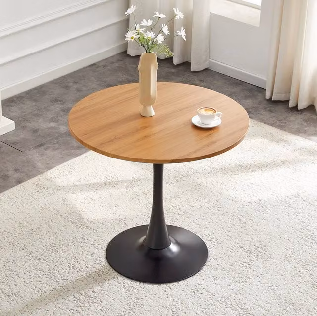 Tavolo rotondo Tulip 80 cm in MDF e metallo, finitura legno
